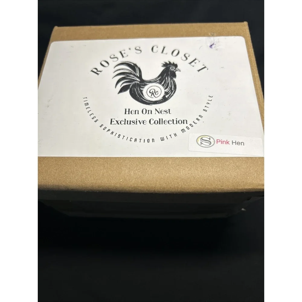 Satin Pink Hen On Nest By Rose's Closet, W/ Box & Sticker, Real Glass Hen CG25
